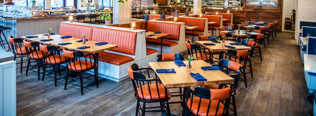 Customized saloon chairs in an interior shot at Plank Seafood and Provisions 
